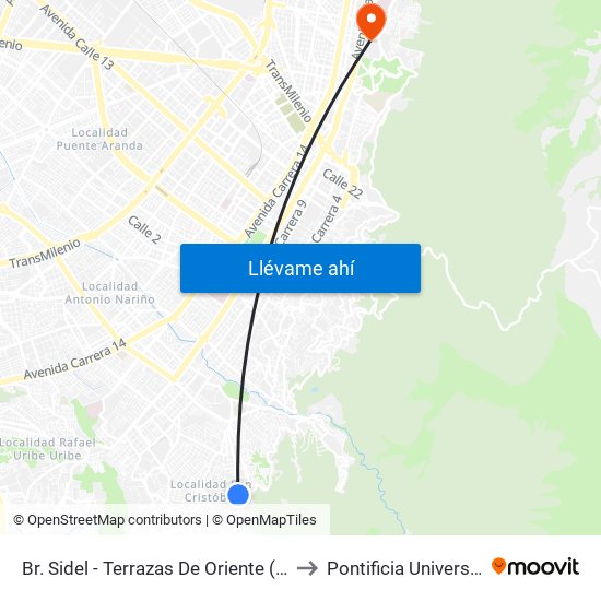 Br. Sidel - Terrazas De Oriente (Kr 9b Este - Cl 32b Sur) to Pontificia Universidad Javeriana map