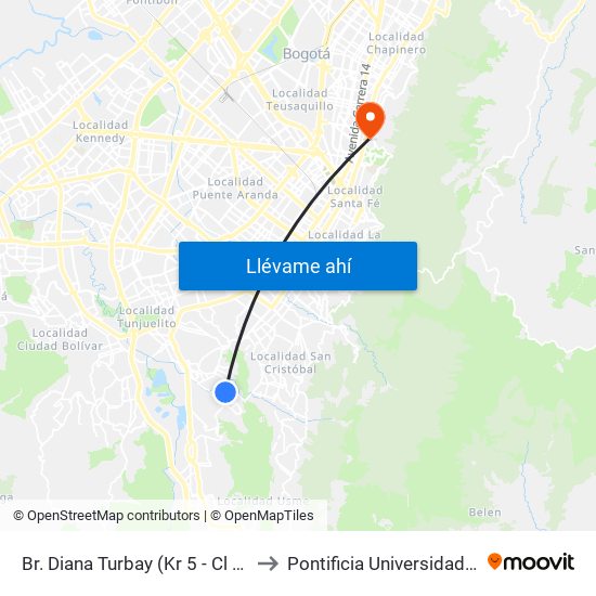 Br. Diana Turbay (Kr 5 - Cl 48u Bis Sur) to Pontificia Universidad Javeriana map