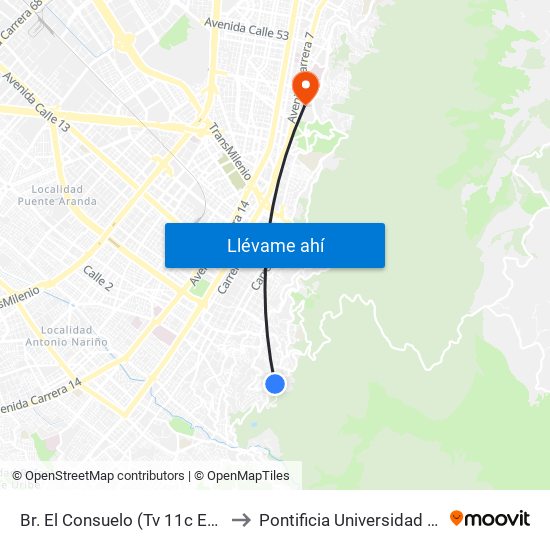 Br. El Consuelo (Tv 11c Este - Cl 1c) to Pontificia Universidad Javeriana map