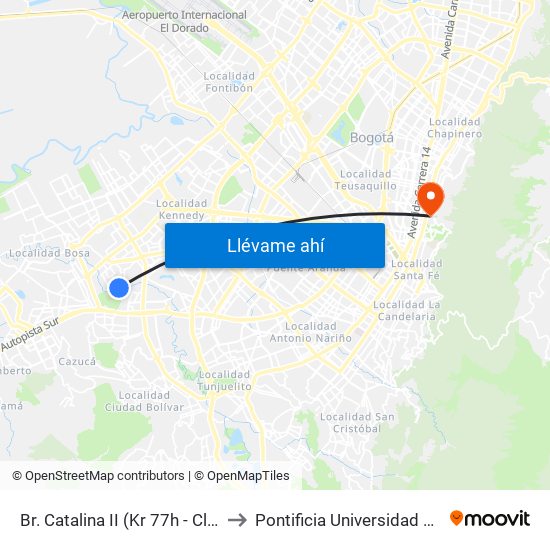 Br. Catalina II (Kr 77h - Cl 54d Sur) to Pontificia Universidad Javeriana map