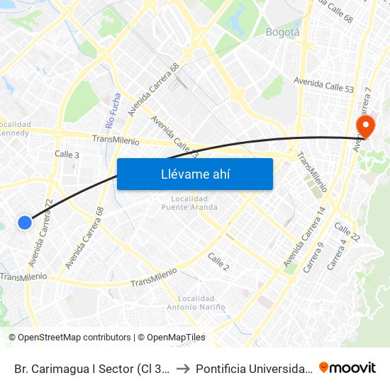 Br. Carimagua I Sector (Cl 39b Sur - Kr 72i) to Pontificia Universidad Javeriana map