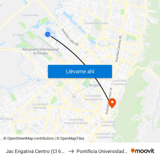 Jac Engativá Centro (Cl 66b - Kr 121) to Pontificia Universidad Javeriana map