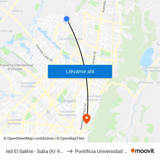 Ied El Salitre - Suba (Kr 99 - Cl 153) to Pontificia Universidad Javeriana map