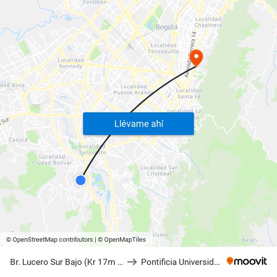 Br. Lucero Sur Bajo (Kr 17m - Cl 66a Sur) (A) to Pontificia Universidad Javeriana map