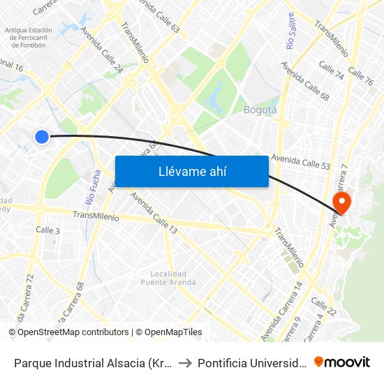 Parque Industrial Alsacia (Kr 79a - Cl 11b Bis) to Pontificia Universidad Javeriana map