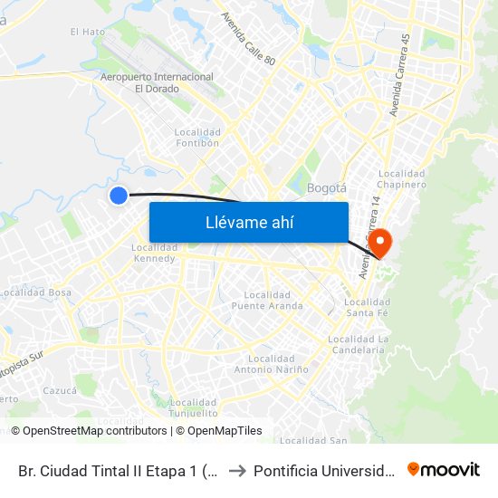 Br. Ciudad Tintal II Etapa 1 (Kr 94 Bis - Cl 6a) to Pontificia Universidad Javeriana map