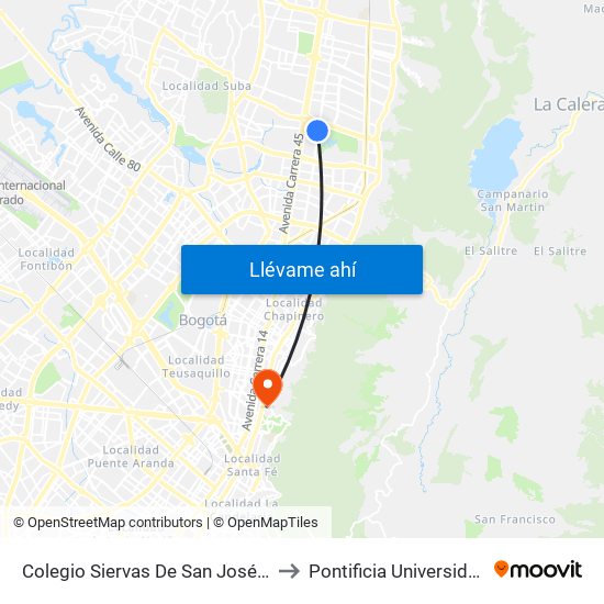 Colegio Siervas De San José (Ak 19 - Cl 131) to Pontificia Universidad Javeriana map