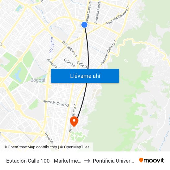 Estación Calle 100 - Marketmedios (Auto Norte - Cl 95) to Pontificia Universidad Javeriana map