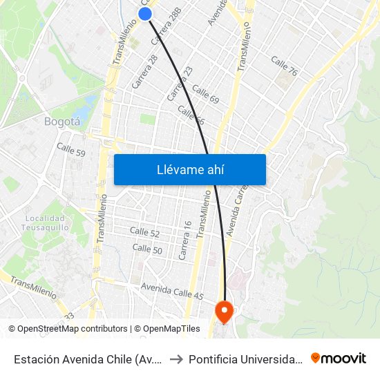 Estación Avenida Chile (Av. NQS - Cl 71c) to Pontificia Universidad Javeriana map