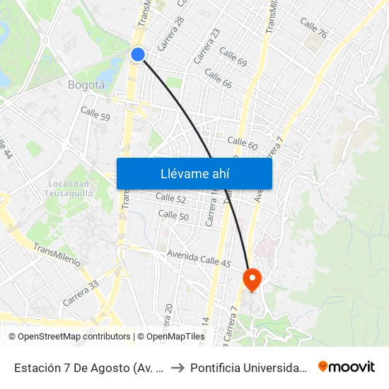 Estación 7 De Agosto (Av. NQS - Cl 63f) to Pontificia Universidad Javeriana map