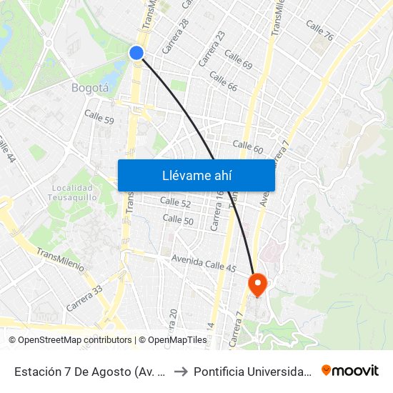 Estación 7 De Agosto (Av. NQS - Cl 63g) to Pontificia Universidad Javeriana map