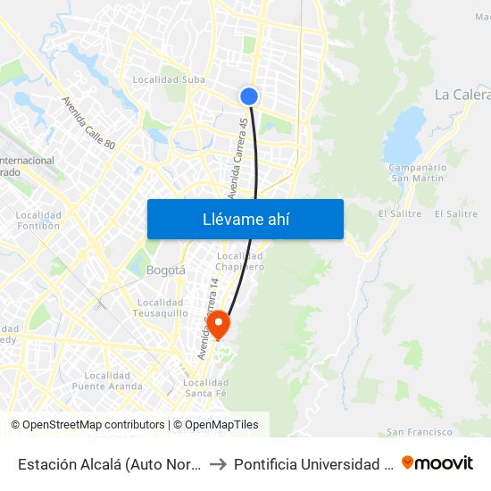 Estación Alcalá (Auto Norte - Cl 136) to Pontificia Universidad Javeriana map