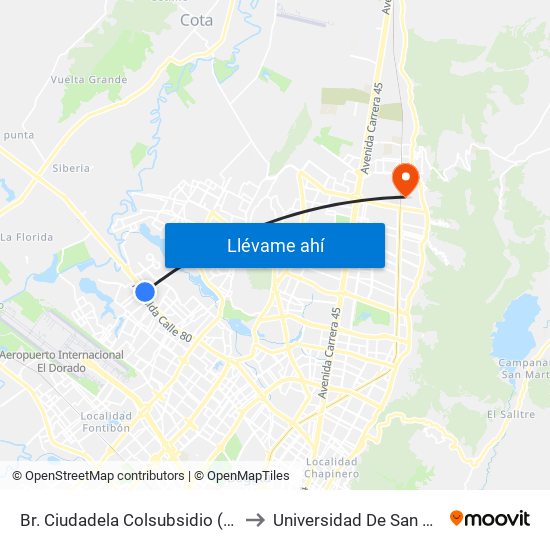 Br. Ciudadela Colsubsidio (Ac 80 - Kr 111c) to Universidad De San Buenaventura map