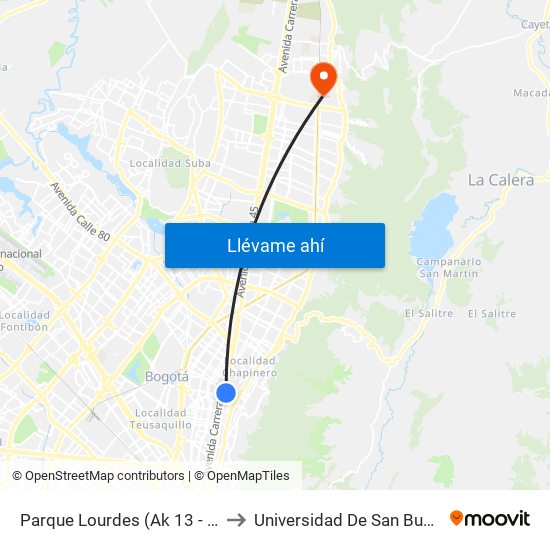 Parque Lourdes (Ak 13 - Cl 63a) (B) to Universidad De San Buenaventura map