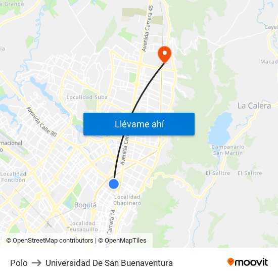 Polo to Universidad De San Buenaventura map