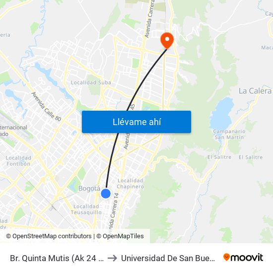 Br. Quinta Mutis (Ak 24 - Cl 63a) to Universidad De San Buenaventura map