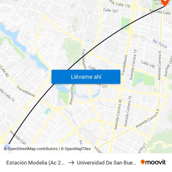 Estación Modelia (Ac 26 - Kr 82) to Universidad De San Buenaventura map