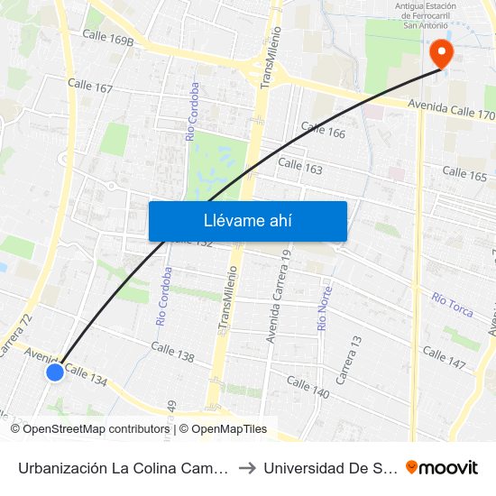 Urbanización La Colina Campestre (Av. Villas - Ac 134) to Universidad De San Buenaventura map