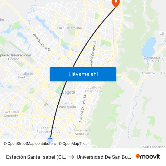 Estación Santa Isabel (Cl 1f - Kr 31) to Universidad De San Buenaventura map