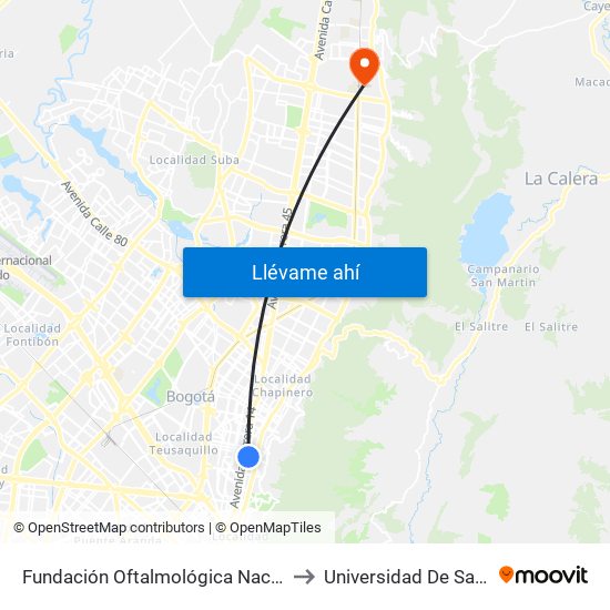 Fundación Oftalmológica Nacional (Ak 13 - Cl 50) (A) to Universidad De San Buenaventura map