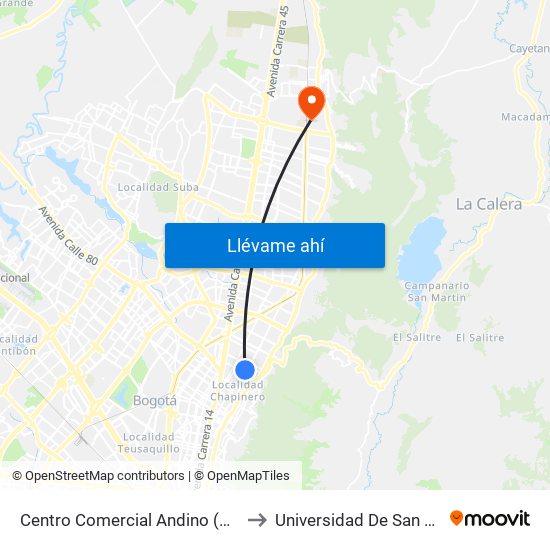 Centro Comercial Andino (Ak 11 - Ac 82) (A) to Universidad De San Buenaventura map
