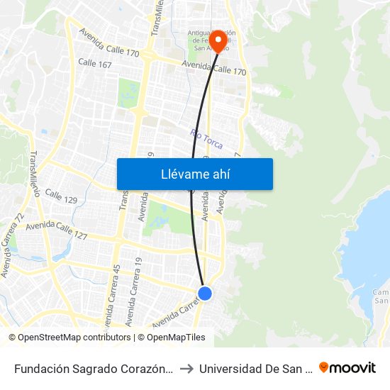 Fundación Sagrado Corazón (Ak 7 - Cl 116) (A) to Universidad De San Buenaventura map