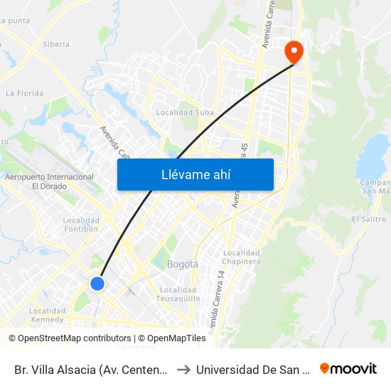 Br. Villa Alsacia (Av. Centenario - Av. Boyacá) to Universidad De San Buenaventura map