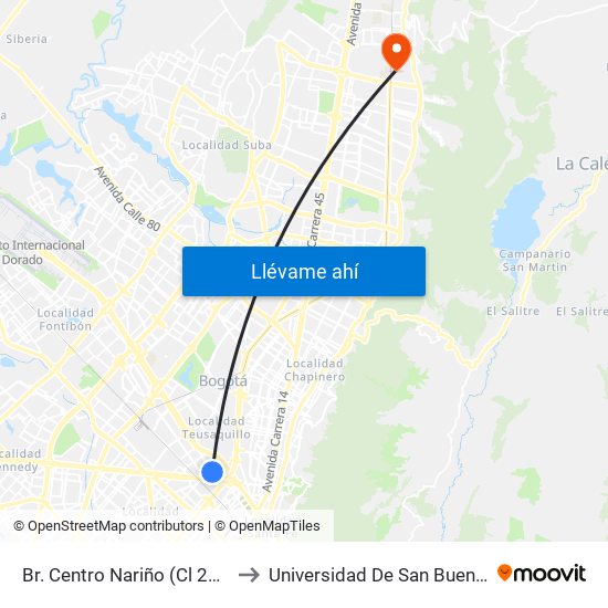 Br. Centro Nariño (Cl 25 - Kr 33) to Universidad De San Buenaventura map