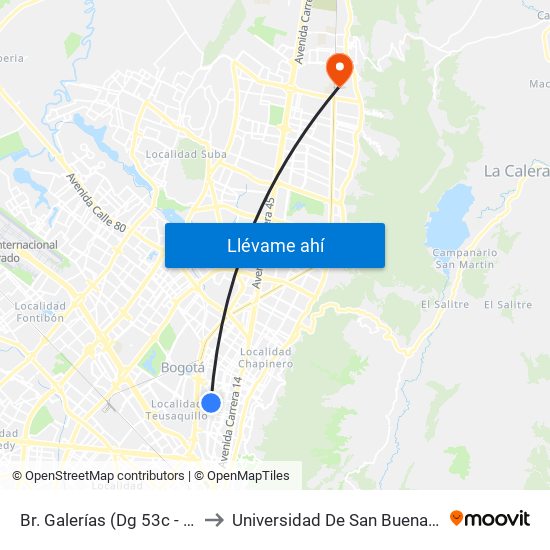 Br. Galerías (Dg 53c - Ak 24) to Universidad De San Buenaventura map