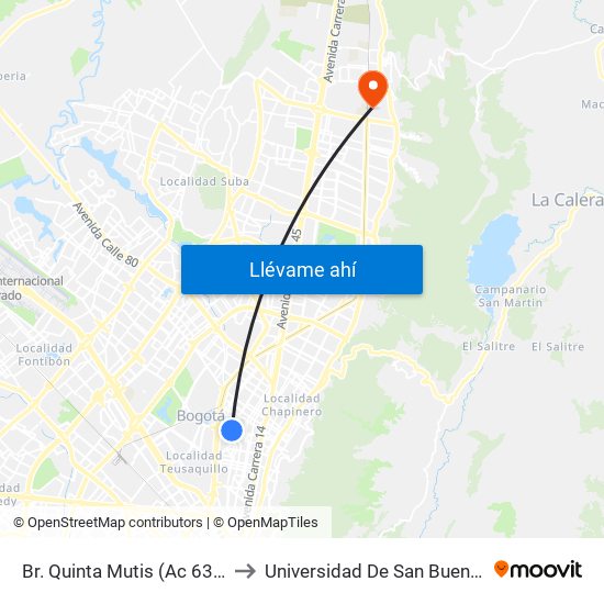 Br. Quinta Mutis (Ac 63 - Kr 26) to Universidad De San Buenaventura map