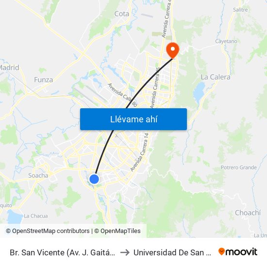 Br. San Vicente (Av. J. Gaitán C. - Cl 53b Sur) to Universidad De San Buenaventura map