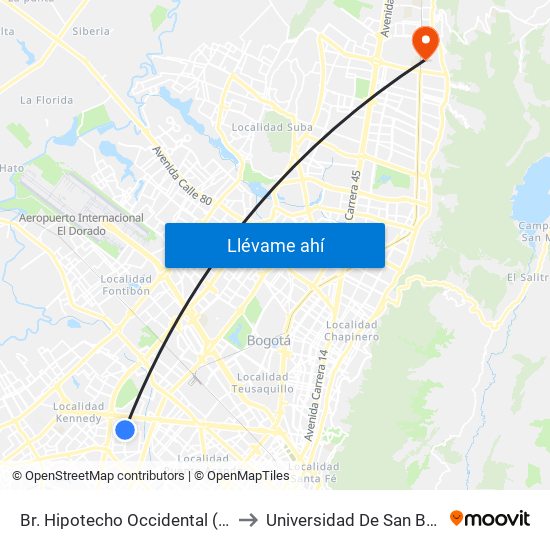 Br. Hipotecho Occidental (Ac 3 - Kr 70b) to Universidad De San Buenaventura map