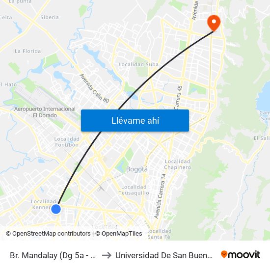 Br. Mandalay (Dg 5a - Kr 72a) to Universidad De San Buenaventura map