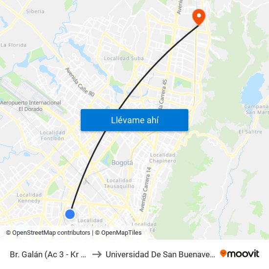 Br. Galán (Ac 3 - Kr 56a) to Universidad De San Buenaventura map