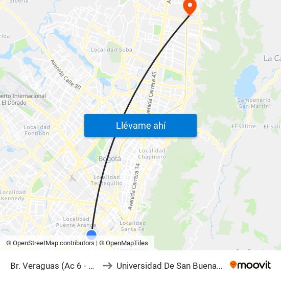 Br. Veraguas (Ac 6 - Ak 27) to Universidad De San Buenaventura map