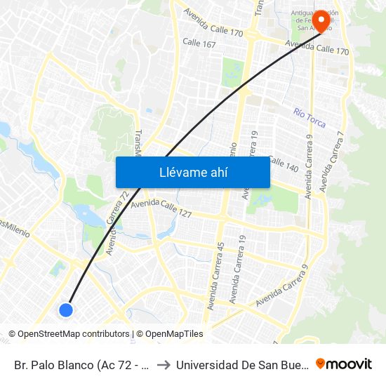 Br. Palo Blanco (Ac 72 - Ak 70) (A) to Universidad De San Buenaventura map