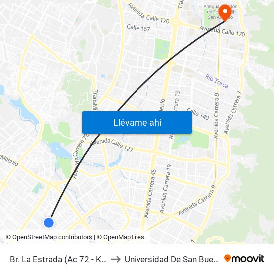 Br. La Estrada (Ac 72 - Kr 69k) (A) to Universidad De San Buenaventura map