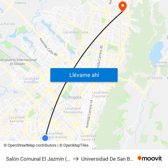 Salón Comunal El Jazmín (Ak 50 - Cl 1d) to Universidad De San Buenaventura map