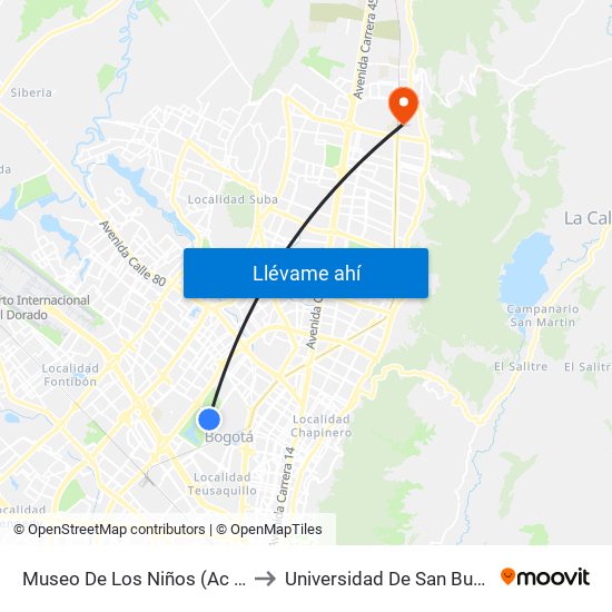 Museo De Los Niños (Ac 63 - Ak 60) to Universidad De San Buenaventura map