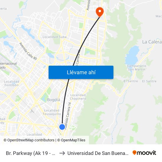 Br. Parkway (Ak 19 - Ac 34) to Universidad De San Buenaventura map