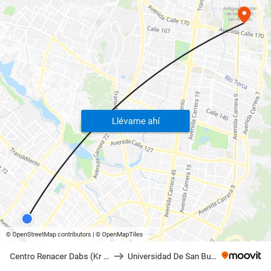 Centro Renacer Dabs (Kr 77a - Cl 64j) to Universidad De San Buenaventura map