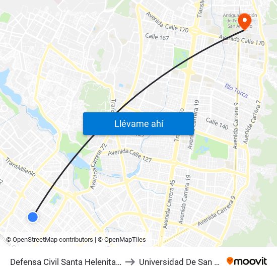 Defensa Civil Santa Helenita (Kr 77a - Cl 69a) to Universidad De San Buenaventura map