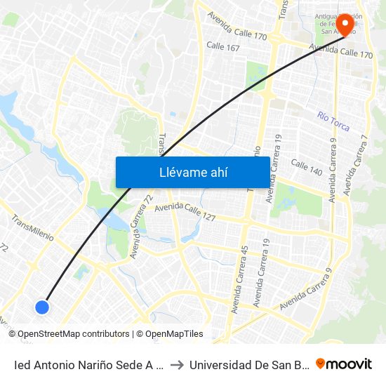 Ied Antonio Nariño Sede A (Kr 77a - Cl 67) to Universidad De San Buenaventura map