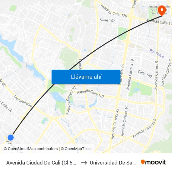 Avenida Ciudad De Cali (Cl 64b Bis - Av. C. De Cali) to Universidad De San Buenaventura map