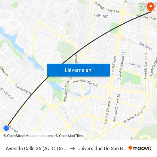 Avenida Calle 26 (Av. C. De Cali - Cl 51) (A) to Universidad De San Buenaventura map