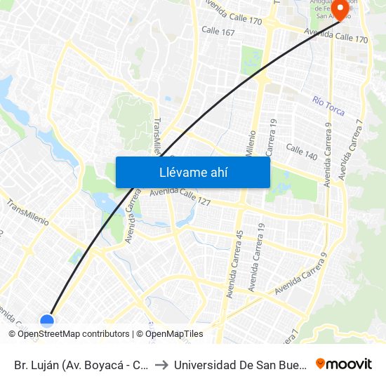 Br. Luján (Av. Boyacá - Cl 64h) (A) to Universidad De San Buenaventura map