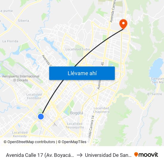 Avenida Calle 17 (Av. Boyacá - Av. Centenario) (A) to Universidad De San Buenaventura map