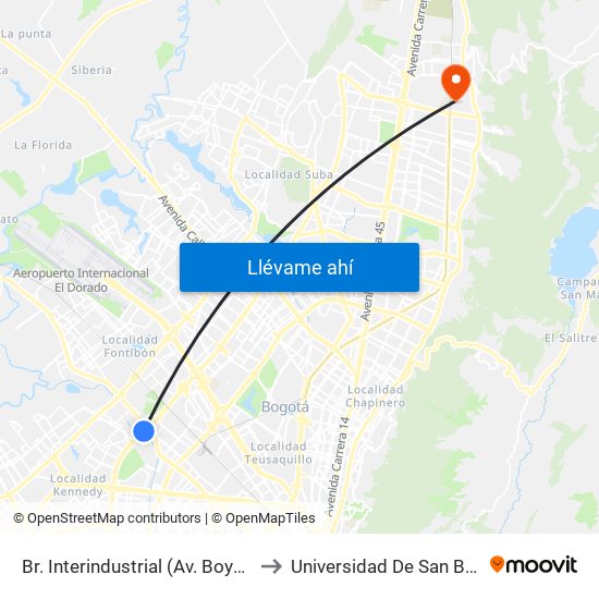 Br. Interindustrial (Av. Boyacá - Cl 13) (A) to Universidad De San Buenaventura map