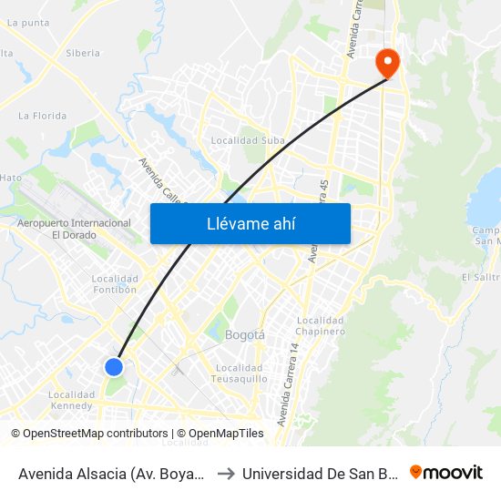 Avenida Alsacia (Av. Boyacá - Ac 12) (A) to Universidad De San Buenaventura map