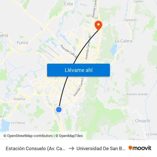 Estación Consuelo (Av. Caracas - Kr 12a) to Universidad De San Buenaventura map